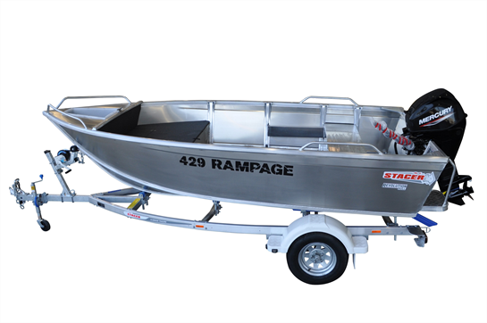 Stacer 429 Rampage car topper boat on its trailer